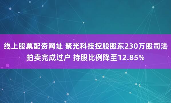 线上股票配资网址 聚光科技控股股东230万股司法拍卖完成过户 持股比例降至12.85%